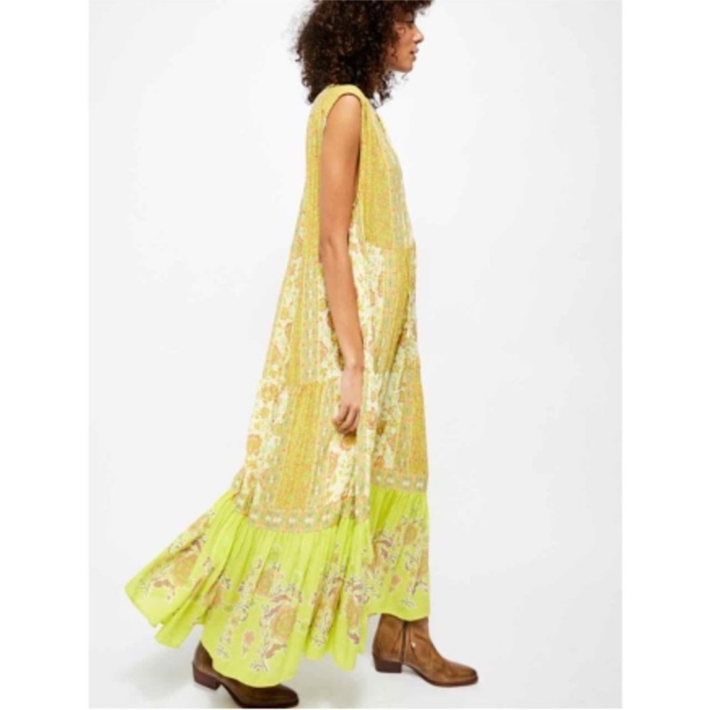 Free People Hanalei Bay Floral Yellow and Green Maxi Dress Size Small - Picture 3 of 3